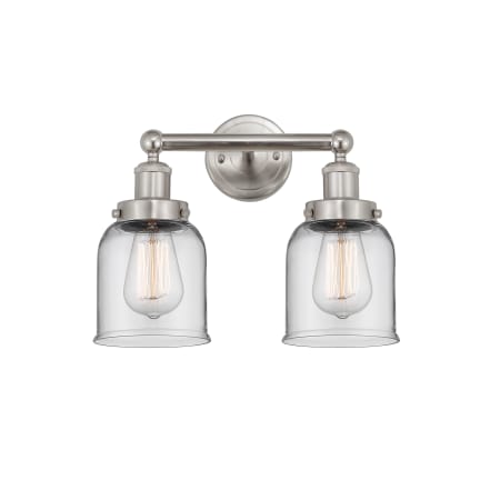 A large image of the Innovations Lighting 616-2W-10-16 Bell Vanity Brushed Satin Nickel / Clear