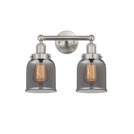 A large image of the Innovations Lighting 616-2W-10-16 Bell Vanity Brushed Satin Nickel / Plated Smoke