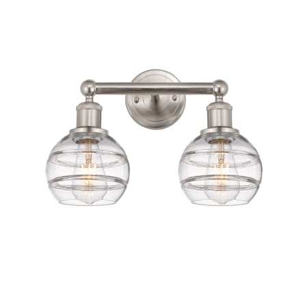 A large image of the Innovations Lighting 616-2W 10 15 Rochester Vanity Brushed Satin Nickel / Clear