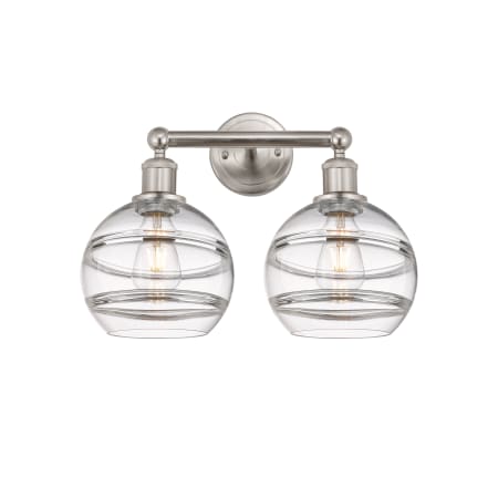 A large image of the Innovations Lighting 616-2W 12 17 Rochester Vanity Satin Nickel / Clear