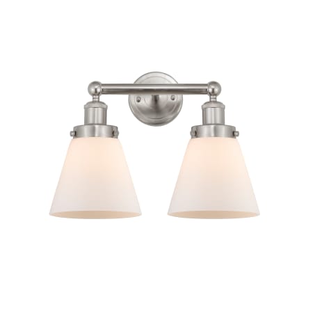 A large image of the Innovations Lighting 616-2W-10-16 Cone Vanity Brushed Satin Nickel / Matte White