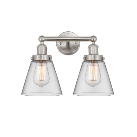 A large image of the Innovations Lighting 616-2W-10-16 Cone Vanity Brushed Satin Nickel / Clear