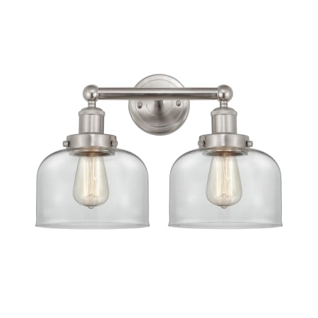 A large image of the Innovations Lighting 616-2W-10-16-L Bell Vanity Brushed Satin Nickel / Clear