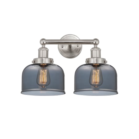 A large image of the Innovations Lighting 616-2W-10-16-L Bell Vanity Brushed Satin Nickel / Plated Smoke