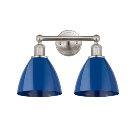 A large image of the Innovations Lighting 616-2W-12-17 Plymouth Dome Vanity Brushed Satin Nickel / Blue