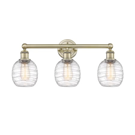 A large image of the Innovations Lighting 616-3W-12-24 Belfast Vanity Antique Brass / Deco Swirl