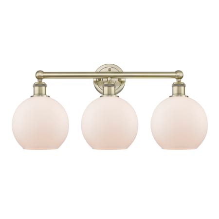 A large image of the Innovations Lighting 616-3W-13-26 Athens Vanity Antique Brass / Matte White