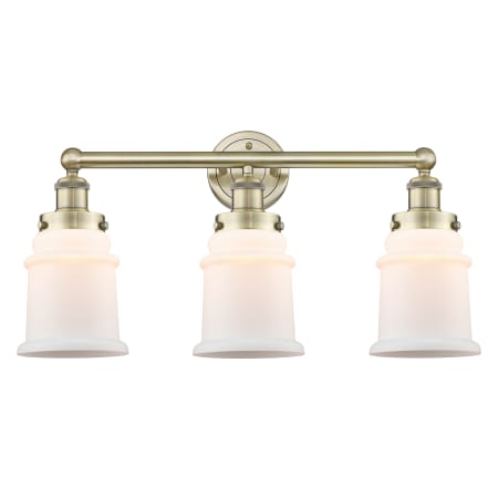 A large image of the Innovations Lighting 616-3W-13-24 Canton Vanity Antique Brass / Matte White