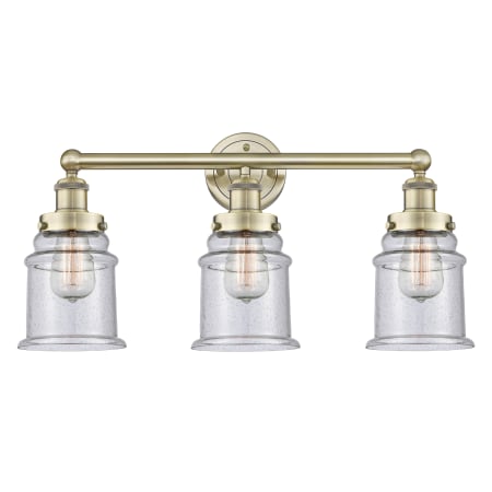 A large image of the Innovations Lighting 616-3W-13-24 Canton Vanity Antique Brass / Seedy