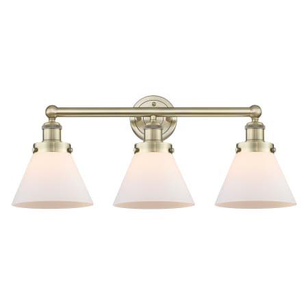 A large image of the Innovations Lighting 616-3W-12-26 Cone Vanity Antique Brass / Matte White