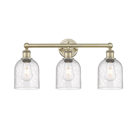 A large image of the Innovations Lighting 616-3W 12 24 Bella Vanity Antique Brass / Seedy