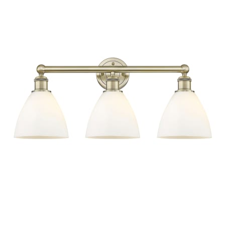 A large image of the Innovations Lighting 616-3W-12-26 Bristol Glass Vanity Antique Brass / Matte White