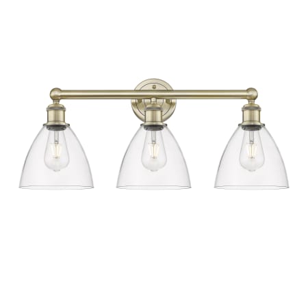 A large image of the Innovations Lighting 616-3W-12-26 Bristol Glass Vanity Antique Brass / Clear