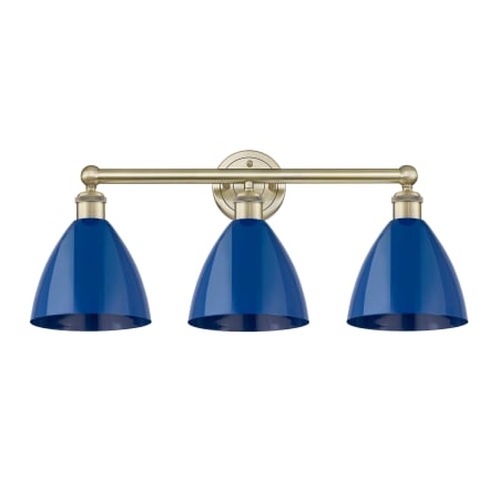A large image of the Innovations Lighting 616-3W-12-26 Plymouth Dome Vanity Antique Brass / Blue