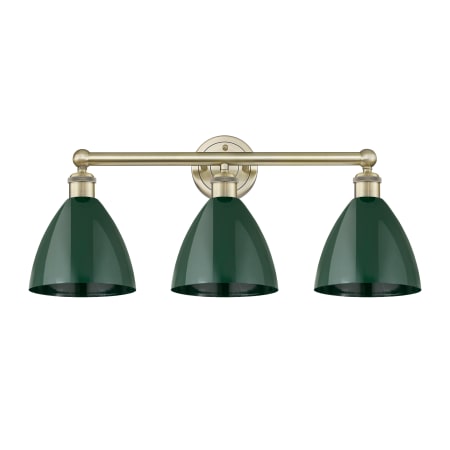 A large image of the Innovations Lighting 616-3W-12-26 Plymouth Dome Vanity Antique Brass / Green