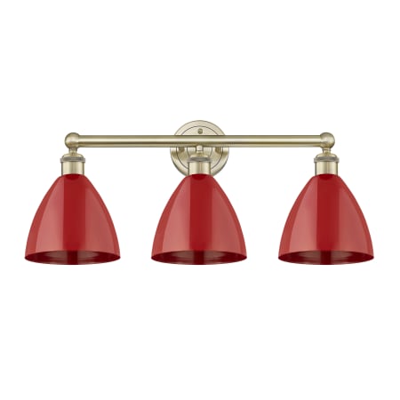 A large image of the Innovations Lighting 616-3W-12-26 Plymouth Dome Vanity Antique Brass / Red