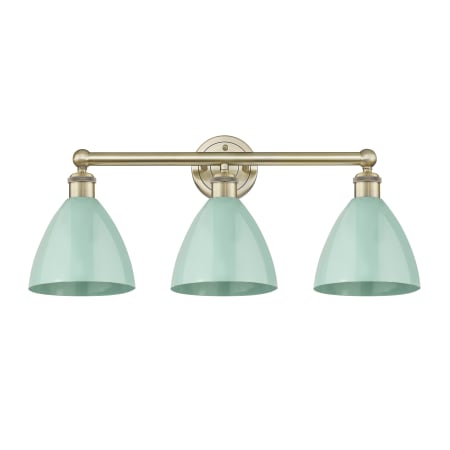 A large image of the Innovations Lighting 616-3W-12-26 Plymouth Dome Vanity Antique Brass / Seafoam
