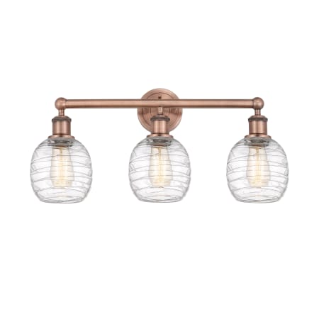 A large image of the Innovations Lighting 616-3W-12-24 Belfast Vanity Antique Copper / Deco Swirl