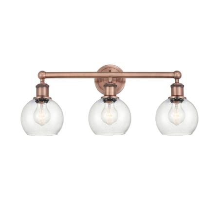 A large image of the Innovations Lighting 616-3W-11-24 Athens Vanity Antique Copper / Seedy