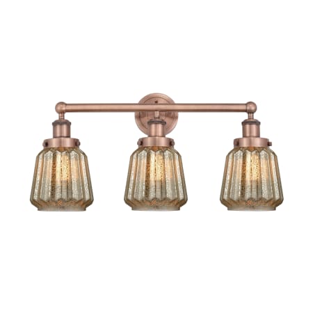 A large image of the Innovations Lighting 616-3W-10-25 Chatham Vanity Antique Copper / Mercury
