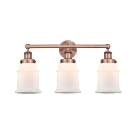 A large image of the Innovations Lighting 616-3W-13-24 Canton Vanity Antique Copper / Matte White