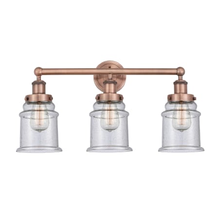 A large image of the Innovations Lighting 616-3W-13-24 Canton Vanity Antique Copper / Seedy