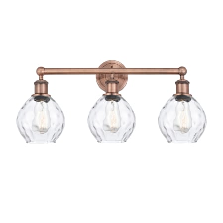 A large image of the Innovations Lighting 616-3W-11-24 Waverly Vanity Antique Copper / Clear