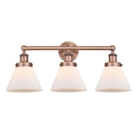 A large image of the Innovations Lighting 616-3W-12-26 Cone Vanity Antique Copper / Matte White