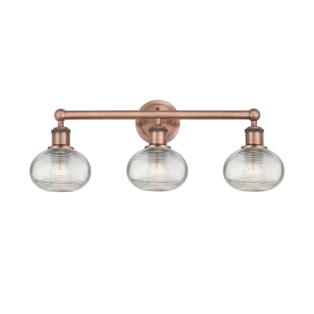 A large image of the Innovations Lighting 616-3W 9 24 Ithaca Vanity Antique Copper