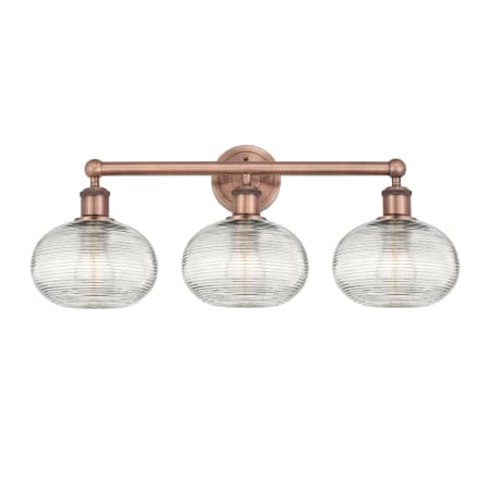 A large image of the Innovations Lighting 616-3W 11 26 Ithaca Vanity Antique Copper