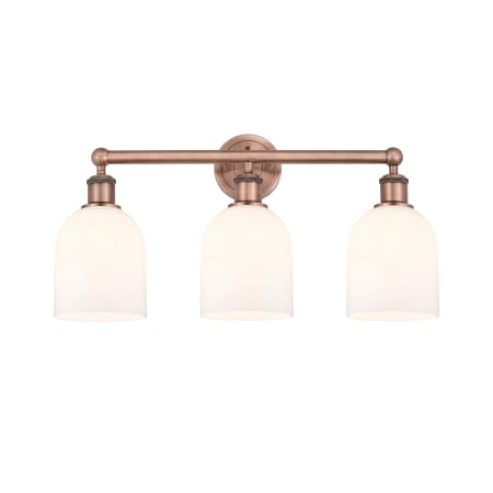 A large image of the Innovations Lighting 616-3W 12 24 Bella Vanity Antique Copper / Glossy White