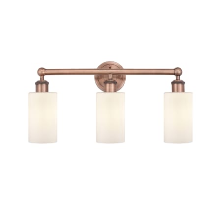 A large image of the Innovations Lighting 616-3W-12-22 Clymer Vanity Antique Copper / Matte White