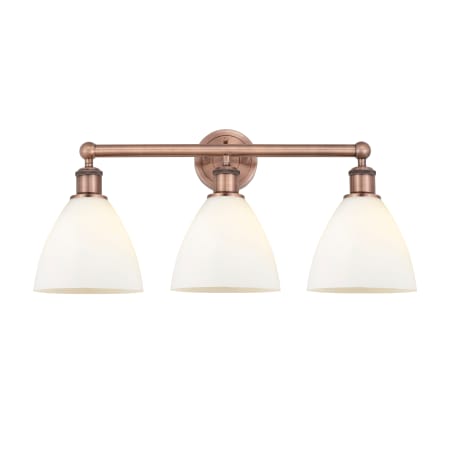 A large image of the Innovations Lighting 616-3W-12-26 Bristol Glass Vanity Antique Copper / Matte White