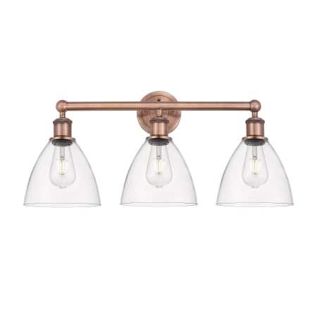 A large image of the Innovations Lighting 616-3W-12-26 Bristol Glass Vanity Antique Copper / Clear