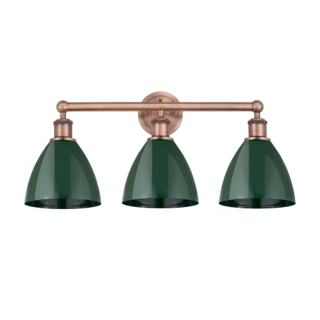 A large image of the Innovations Lighting 616-3W-12-26 Plymouth Dome Vanity Antique Copper / Green
