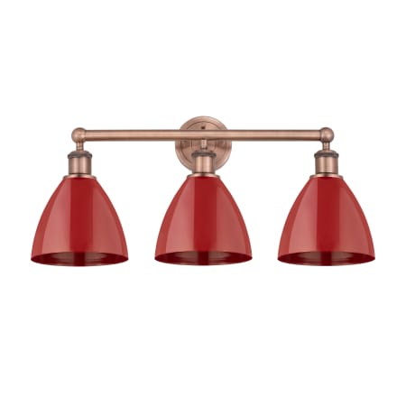 A large image of the Innovations Lighting 616-3W-12-26 Plymouth Dome Vanity Antique Copper / Red