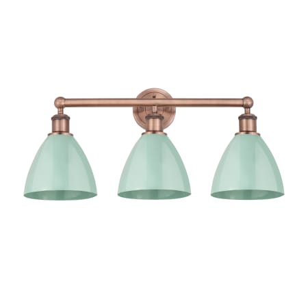 A large image of the Innovations Lighting 616-3W-12-26 Plymouth Dome Vanity Antique Copper / Seafoam
