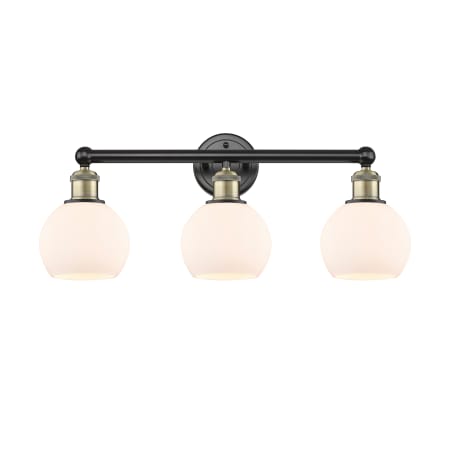 A large image of the Innovations Lighting 616-3W-11-24 Athens Vanity Black Antique Brass / Matte White