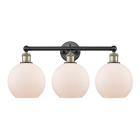 A large image of the Innovations Lighting 616-3W-13-26 Athens Vanity Black Antique Brass / Matte White