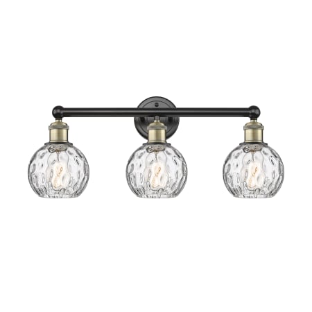 A large image of the Innovations Lighting 616-3W-11-24 Athens Vanity Black Antique Brass / Clear Water Glass