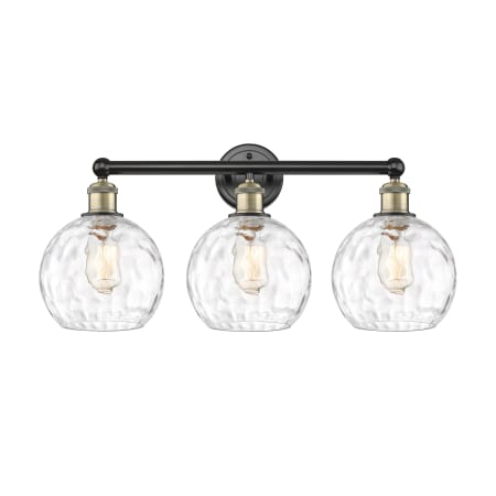 A large image of the Innovations Lighting 616-3W-13-26 Athens Vanity Black Antique Brass / Clear Water Glass