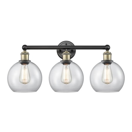 A large image of the Innovations Lighting 616-3W-13-26 Athens Vanity Black Antique Brass / Clear