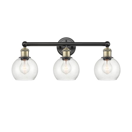 A large image of the Innovations Lighting 616-3W-11-24 Athens Vanity Black Antique Brass / Seedy