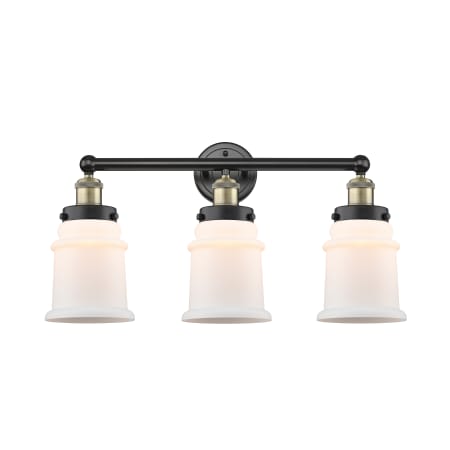 A large image of the Innovations Lighting 616-3W-13-24 Canton Vanity Black Antique Brass / Matte White