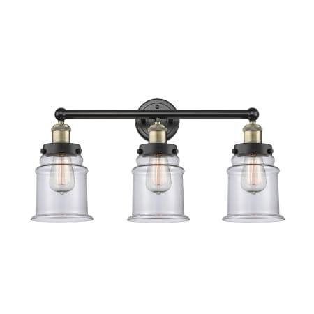 A large image of the Innovations Lighting 616-3W-13-24 Canton Vanity Black Antique Brass / Clear