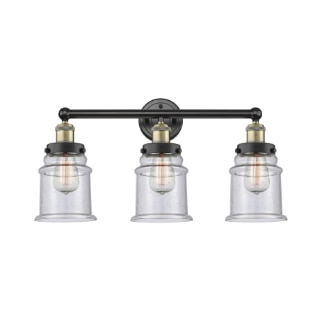 A large image of the Innovations Lighting 616-3W-13-24 Canton Vanity Black Antique Brass / Seedy