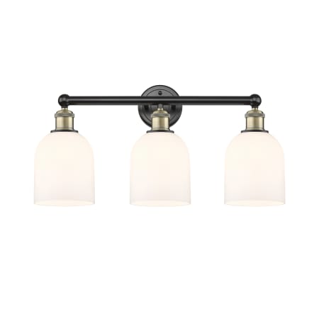 A large image of the Innovations Lighting 616-3W 12 24 Bella Vanity Black Antique Brass / Glossy White