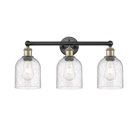 A large image of the Innovations Lighting 616-3W 12 24 Bella Vanity Black Antique Brass / Seedy