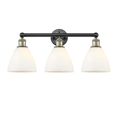 A large image of the Innovations Lighting 616-3W-12-26 Bristol Glass Vanity Black Antique Brass / Matte White