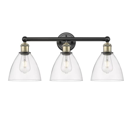 A large image of the Innovations Lighting 616-3W-12-26 Bristol Glass Vanity Black Antique Brass / Clear